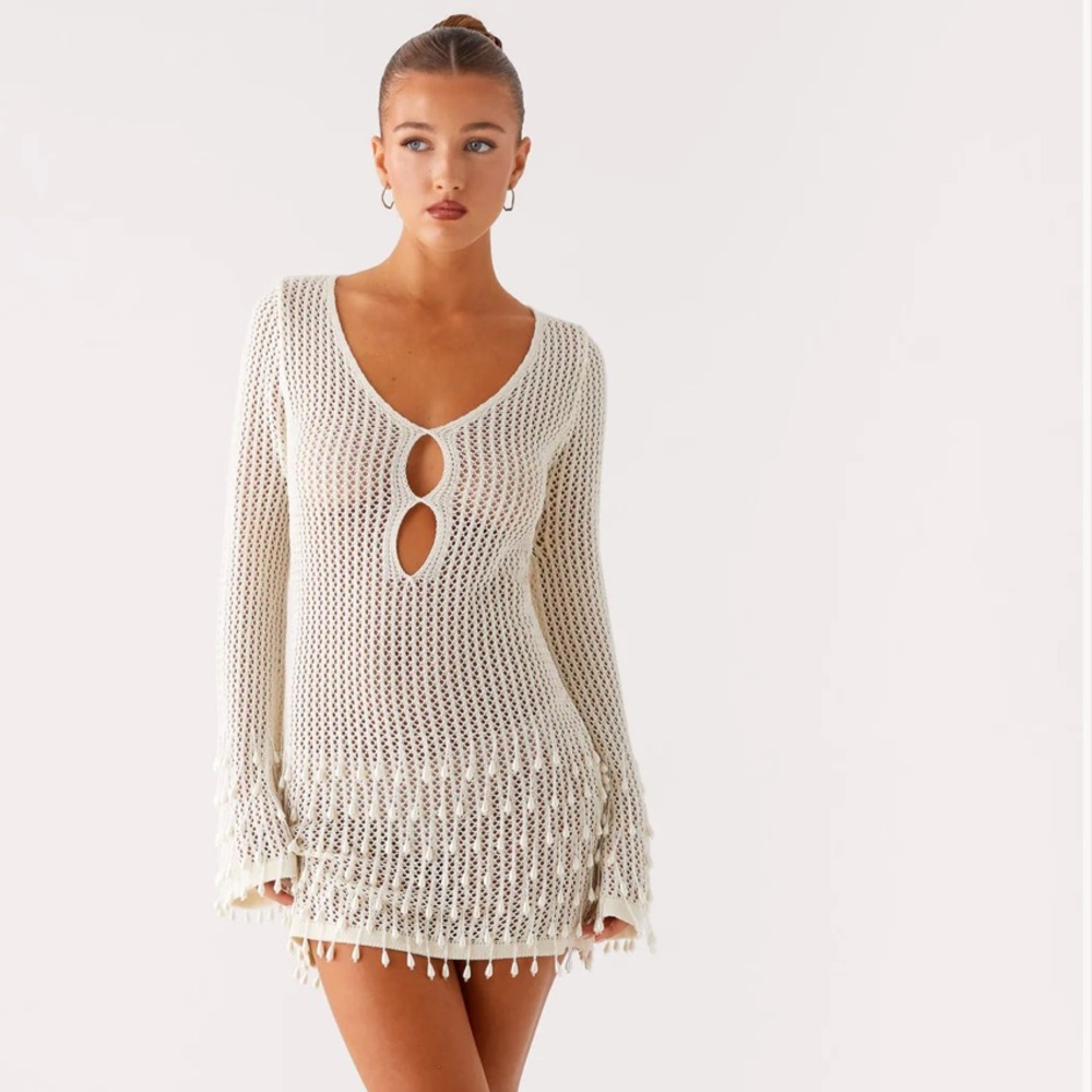 Majestic Beaded Crochet Mini Dress